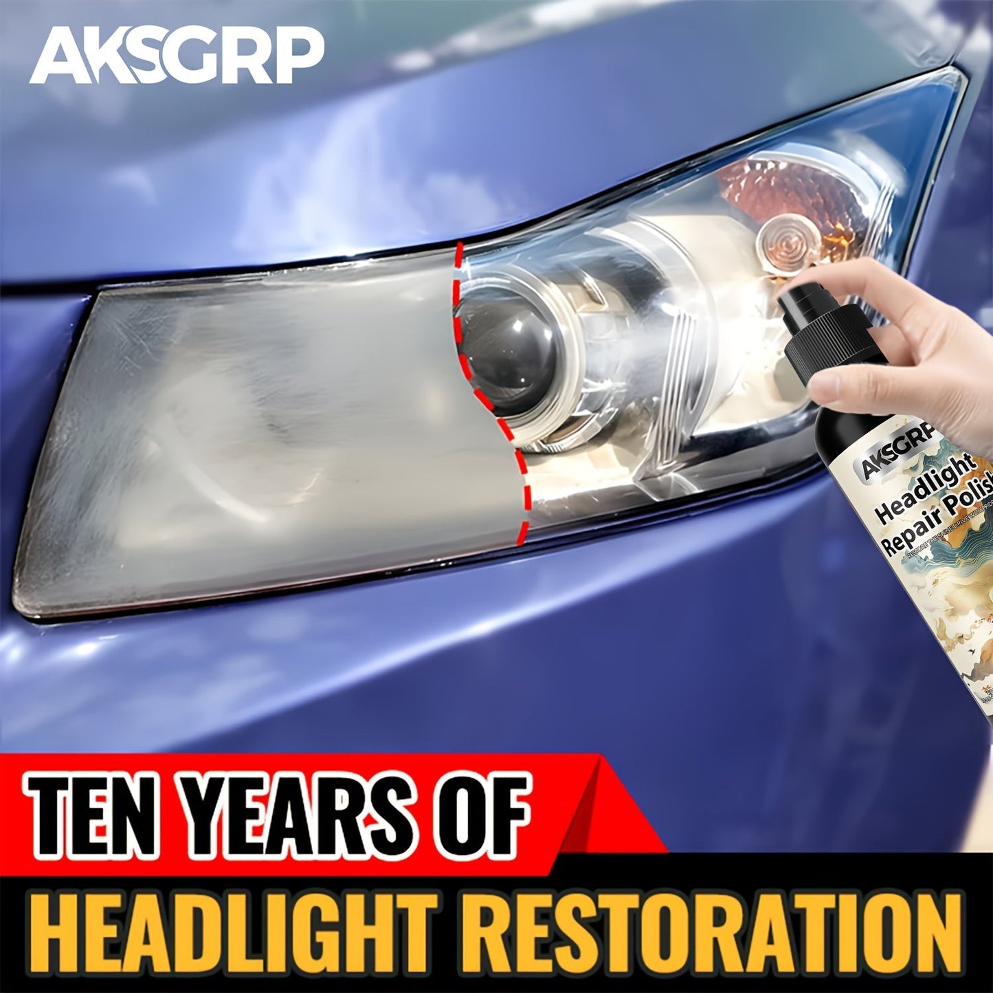 Headlight Restoration Polish Kit – Anti-Yellowing Crystal Clear Formula for Cloudy Headlights, Taillights & Fog Lamps, Multi-Use Auto Light Restorer, 30ml / 50ml / 120ml