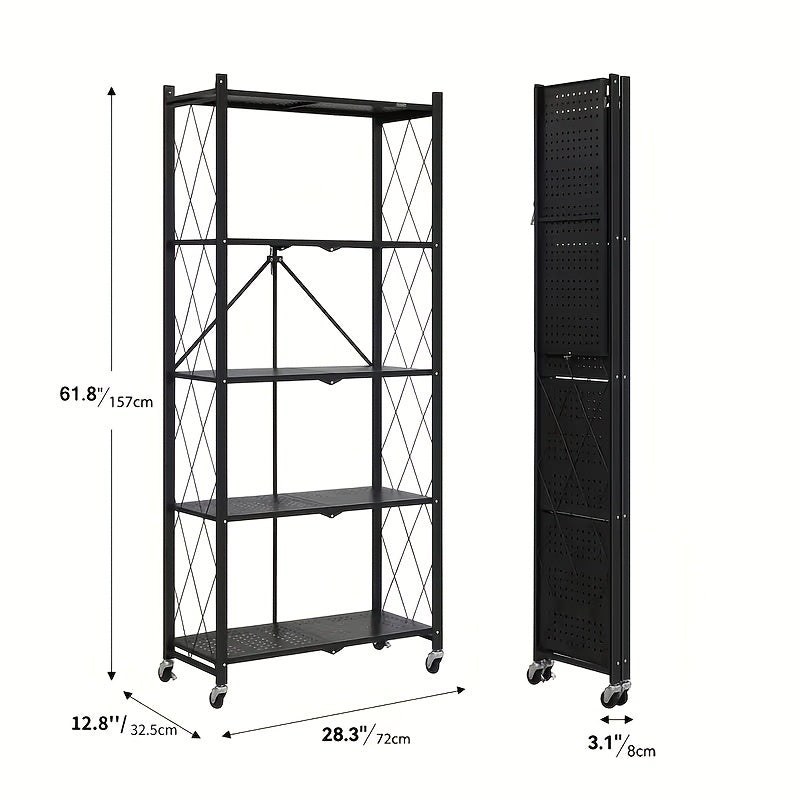 Bookshelf Shelving Unit with Wheels – 3, 4 & 5-Tier Portable Floor Standing Storage Rack for Office & Home, Multi-Layer Rolling Shelf Organizer, Easy Assembly – Black & White