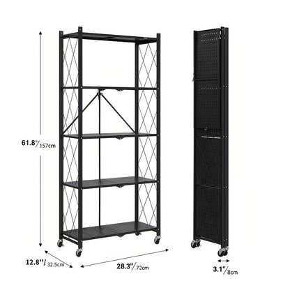 Bookshelf Shelving Unit with Wheels – 3, 4 & 5-Tier Portable Floor Standing Storage Rack for Office & Home, Multi-Layer Rolling Shelf Organizer, Easy Assembly – Black & White