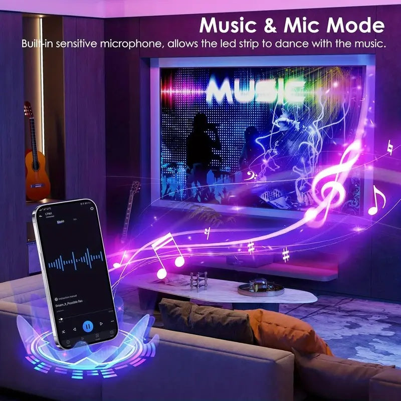 RGB LED Light Strip 50ft to 260ft – Color Changing with 44-Key Remote Control, DIY Mode, Dimmable, for Bedroom, Living Room, Christmas, Holiday Party & Home Decoration