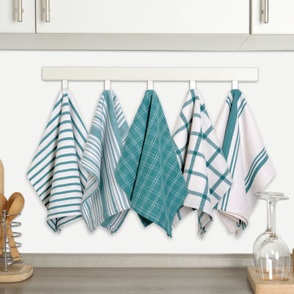 Cotton Kitchen Towels 10 Pack Flat Weave – 100% Cotton Absorbent Quick-Dry Dish Towels for Cooking Cleaning Drying, Lint-Free Reusable Cloth Towels Blue Sage Teal Black Olive Gray Yellow Red Beige