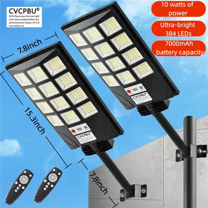 Solar Street Lights 400 LED 6500K Waterproof | Motion Sensor, Remote Control, Dusk to Dawn Outdoor Solar Flood Light for Parking Lot, Yard, Driveway, Commercial Area – 2 Pack & 4 Pack