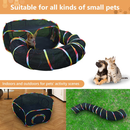 Rainbow Cat Playpen Outdoor Cat Enclosure with Circle Tunnel and Portable Pop-Up Tent, Foldable Cat Playground for Cats Kittens and Small Animals Indoor Outdoor Use