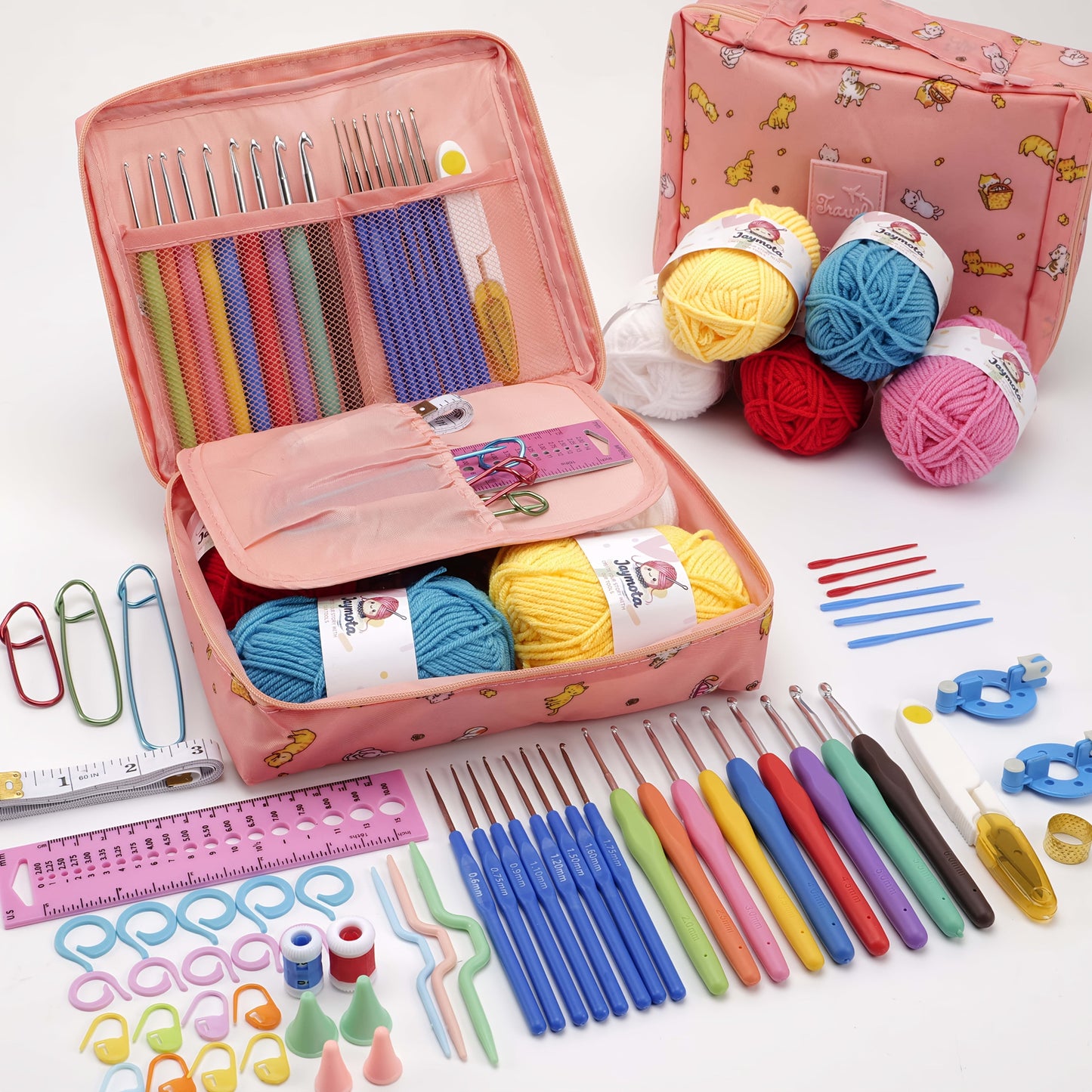 67pcs Complete Crochet Starter Kit for Beginners and Adults - All-in-One Set with 5 Skeins of Yarn, 9 Ergonomic Soft-Grip Hooks 2mm to 6mm, 8 Fine Hooks, Full Accessories and Portable Printed Bag, Perfect DIY Craft Gift for Women and Teens