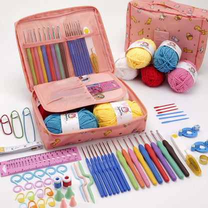 67pcs Complete Crochet Starter Kit for Beginners and Adults - All-in-One Set with 5 Skeins of Yarn, 9 Ergonomic Soft-Grip Hooks 2mm to 6mm, 8 Fine Hooks, Full Accessories and Portable Printed Bag, Perfect DIY Craft Gift for Women and Teens
