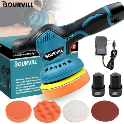 Cordless Car Polisher Buffer 8-Speed 5000 RPM 5-Inch Pad – Dual Power Battery & Plug-In Car Polishing Kit for Scratch Removal Auto Detailing Paint Correction – Red Yellow & Polishing Machine Variants