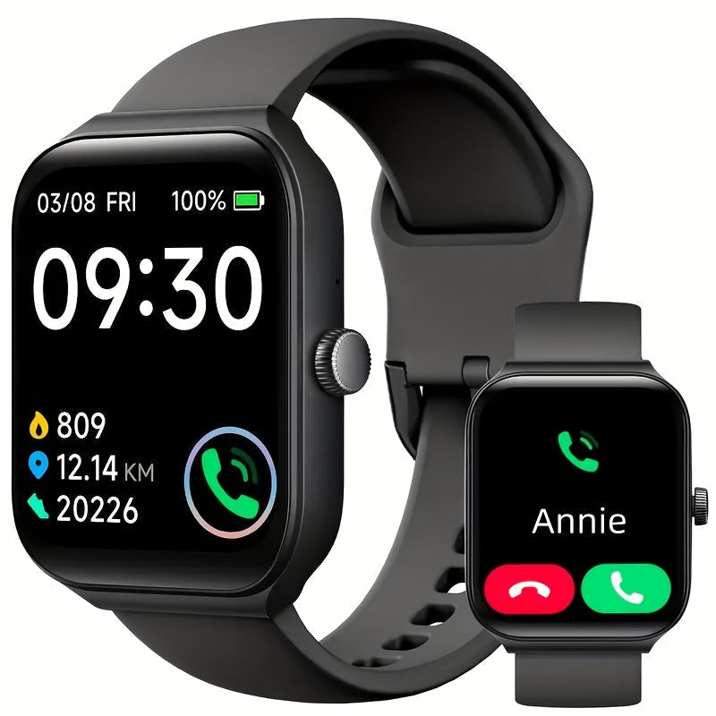 Smart Watch 1.83" Fitness Tracker with Bluetooth Calling – Step Counter, Activity Monitor, Message Notifications, Multi-Sport Modes, USB Charging, Compatible with iPhone & Android, Gift for Men & Women (Black/Pink)