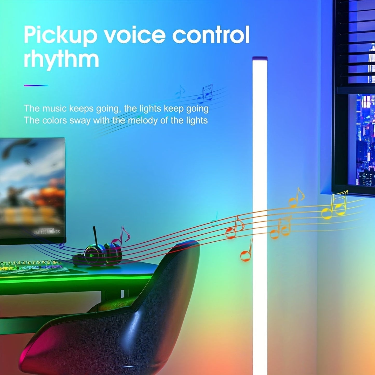 RGB LED Floor Lamp 16 Million Colors 300+ Modes Music Sync App Remote Control Smart Corner Standing Lamp USB Powered for Bedroom Living Room Game Room Decor