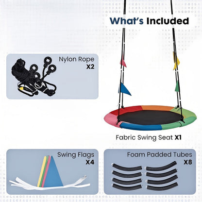 40 Inch Outdoor Saucer Swing – 900 LB Capacity Disc Swing with 900D Waterproof Oxford Fabric & Hanging Strap, Kids & Adults Backyard Tree Swing, Patio Leisure Swing (Multicolor)