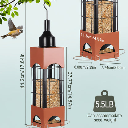 Squirrel Proof Bird Feeder 5LBS Large Capacity Outdoor Hanging Metal Construction Bilateral Weight-Activated Easy to Fill & Clean Weather Resistant for Garden Backyard