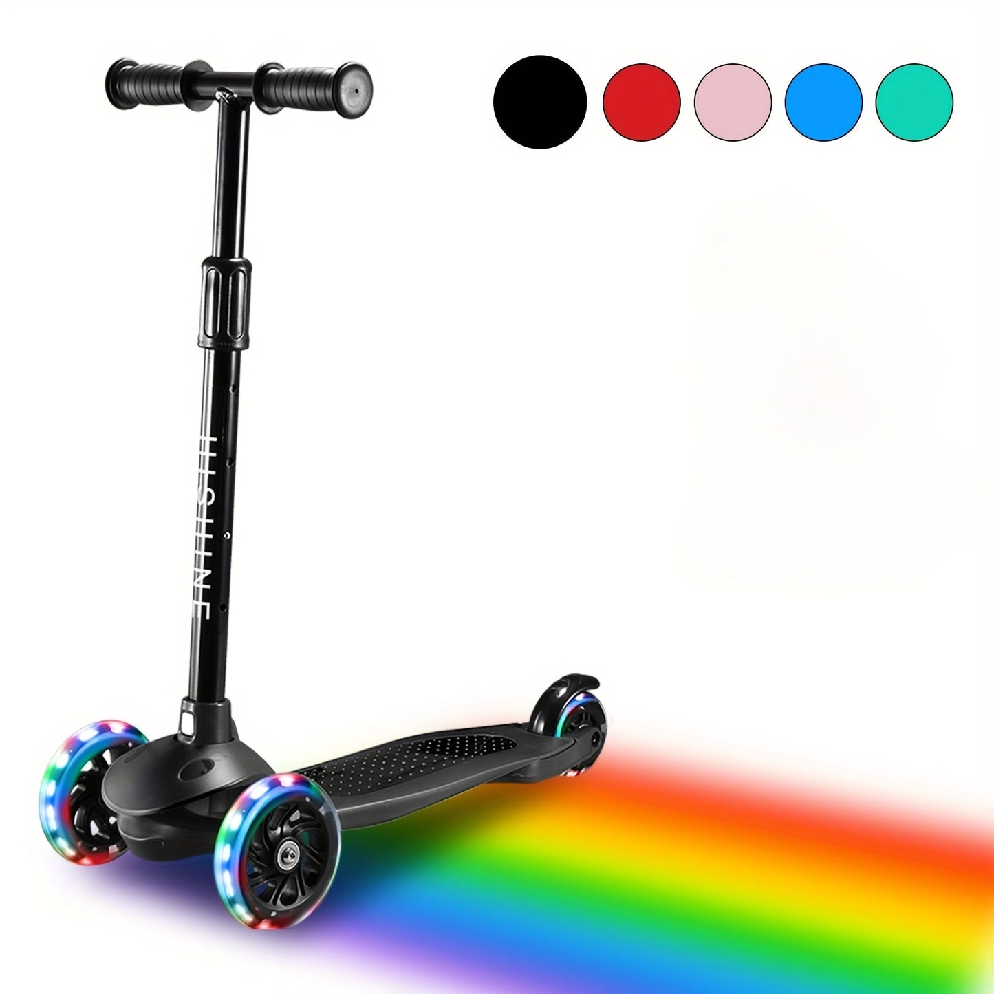 Kids 3-Wheel Scooter with Light Up Wheels – Adjustable Height Lean-to-Steer Toddler Scooter for Ages 2-5, Front Brake & Double Suspension, Pink Blue Black Red