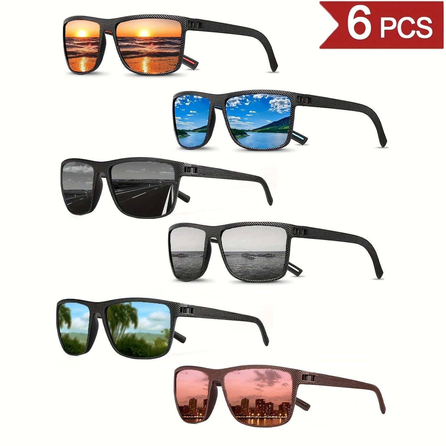 6 Pairs Unisex Lightweight PC Frame Glasses UV Protection Anti-Glare High Definition Lenses - Men Women Driving Outdoor Fashion Eyewear Value Pack, Clear Vision Everyday Glasses