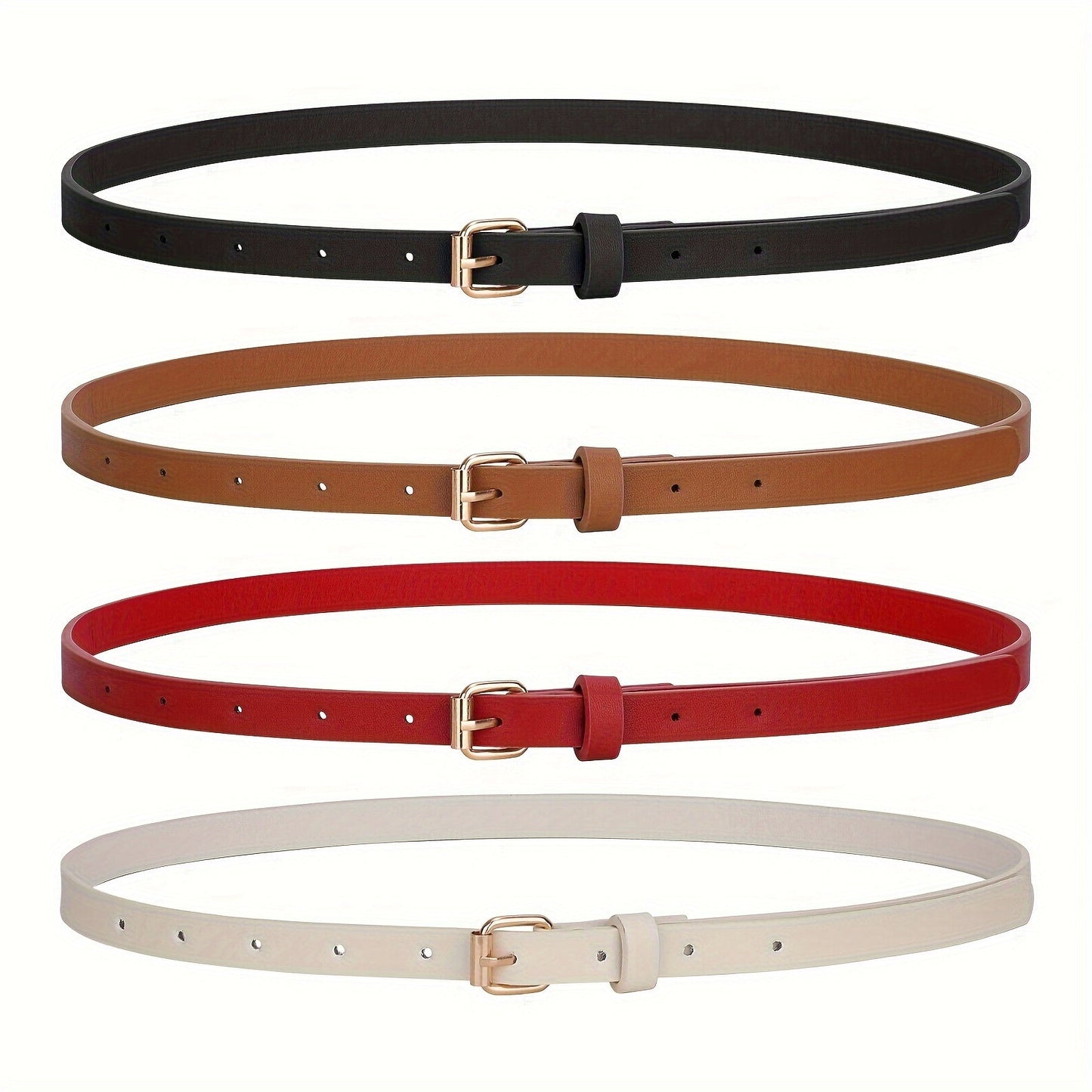 Women's PU Leather Slim Waist Belt 4 Styles Sizes S to 1XL Skinny Fashion Belt for Dresses Jeans Skirts Sweet Casual Outfits – Style A B C D