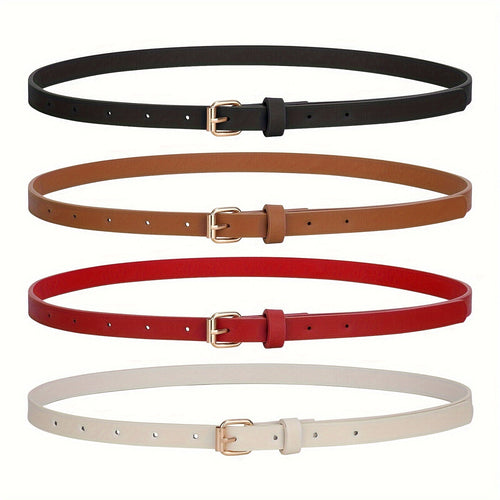 Women's PU Leather Slim Waist Belt 4 Styles Sizes S to 1XL Skinny Fashion Belt for Dresses Jeans Skirts Sweet Casual Outfits – Style A B C D
