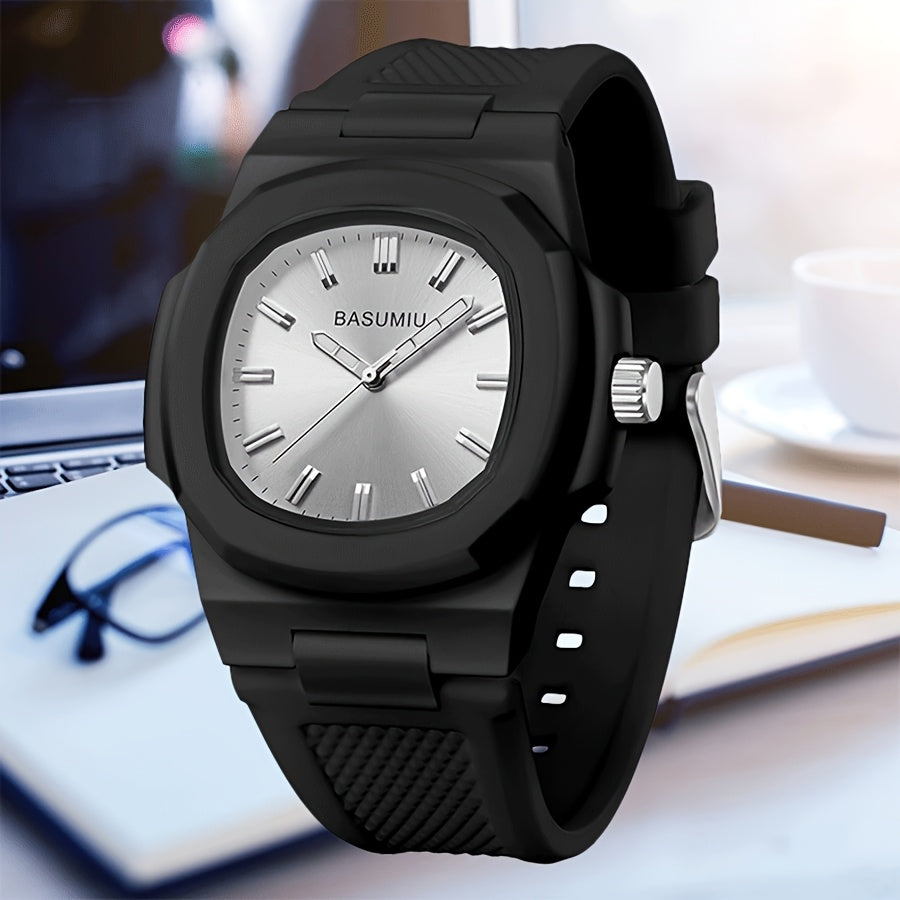Men's Casual Silicone Band Quartz Watch Zinc Alloy Case Oval Dial Analog Pointer Display - Lightweight Everyday Fashion Watch Gift for Men Boyfriend Dad