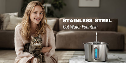 Cat Water Fountain 74oz Stainless Steel - Ultra Quiet USB Pump, Faucet Flow, 3-Stage Filter & Visual Water Level Window, Automatic Pet Water Fountain for Cats & Small Dogs Indoor