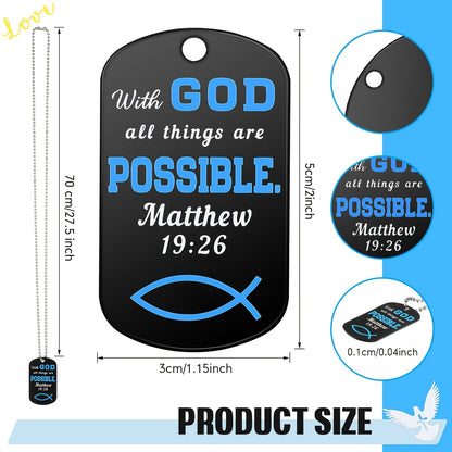 20Pcs Christian Bible Verse Dog Tag Necklaces Bulk Stainless Steel Inspirational Faith Necklace with Chain for Men Women Boys Religious Gift