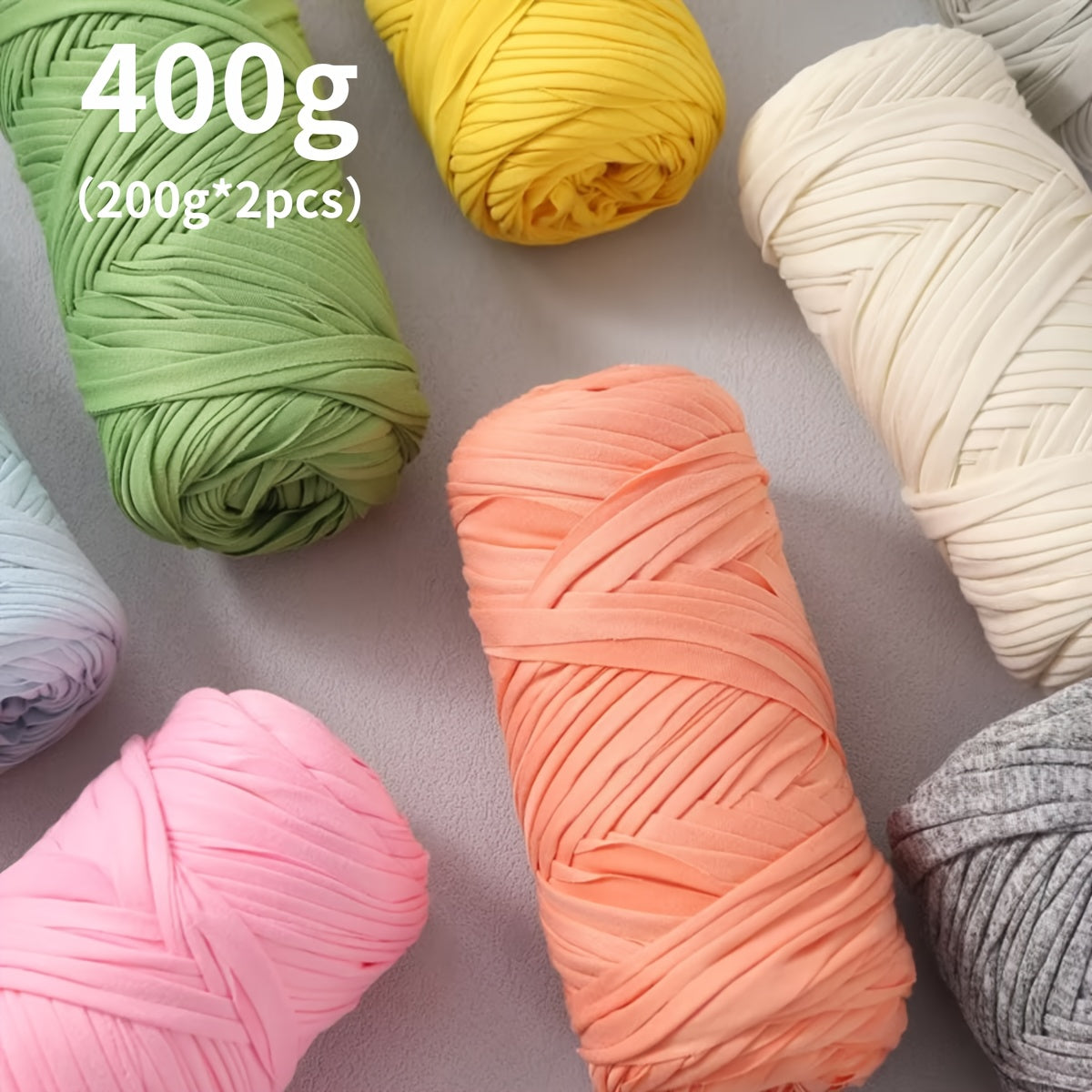 T-Shirt Fabric Yarn 400g (2 x 200g) Chunky Cotton Blend in 49 Colors – Soft Thick Yarn for Crochet Baskets, Bags, Rugs, Macrame & Knitting Projects – Beginner-Friendly Craft Yarn