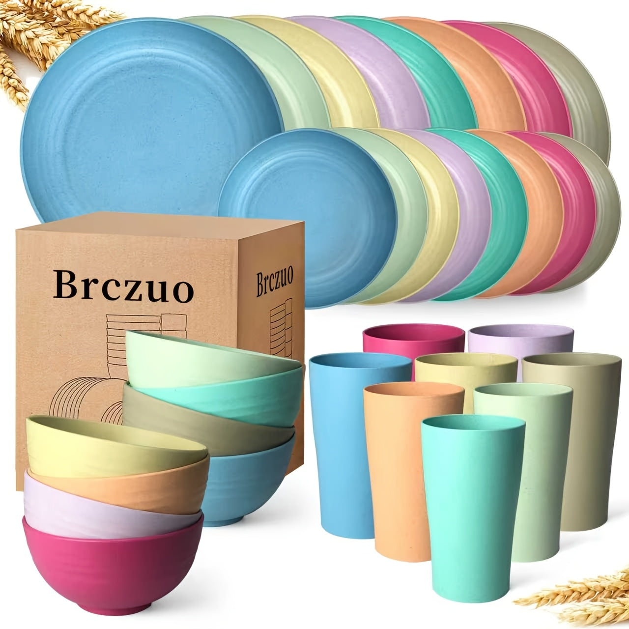 Black Wheat Straw Tableware Set – 16/32 Piece Unbreakable Eco-Friendly Plates Dessert Plates Bowls & Cups for 4-8 People, Outdoor Camping Party Wedding Halloween Kitchen Accessories