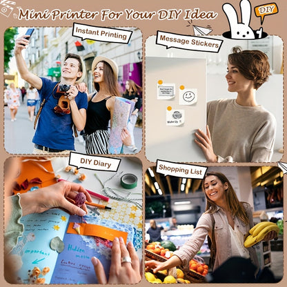 Mini Thermal Sticker Printer Inkless, Wireless Pocket Photo Printer with 1 Roll Thermal Paper, Portable Bluetooth Label Maker for Photos, Journaling, Notes & Memos – Cute Gift for Girls & Students