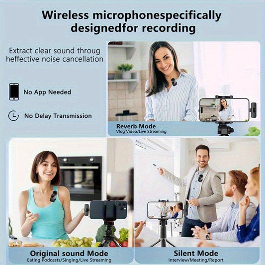 2-in-1 Wireless Lavalier Microphone USB-C with Intelligent Noise Cancellation, Omnidirectional Condenser Mic & Pom-Pom Windshield – Plug & Play Clip-On Lapel Mic for Live Streaming, Interviews, Vlogging & Content Creation on iPhone & Android