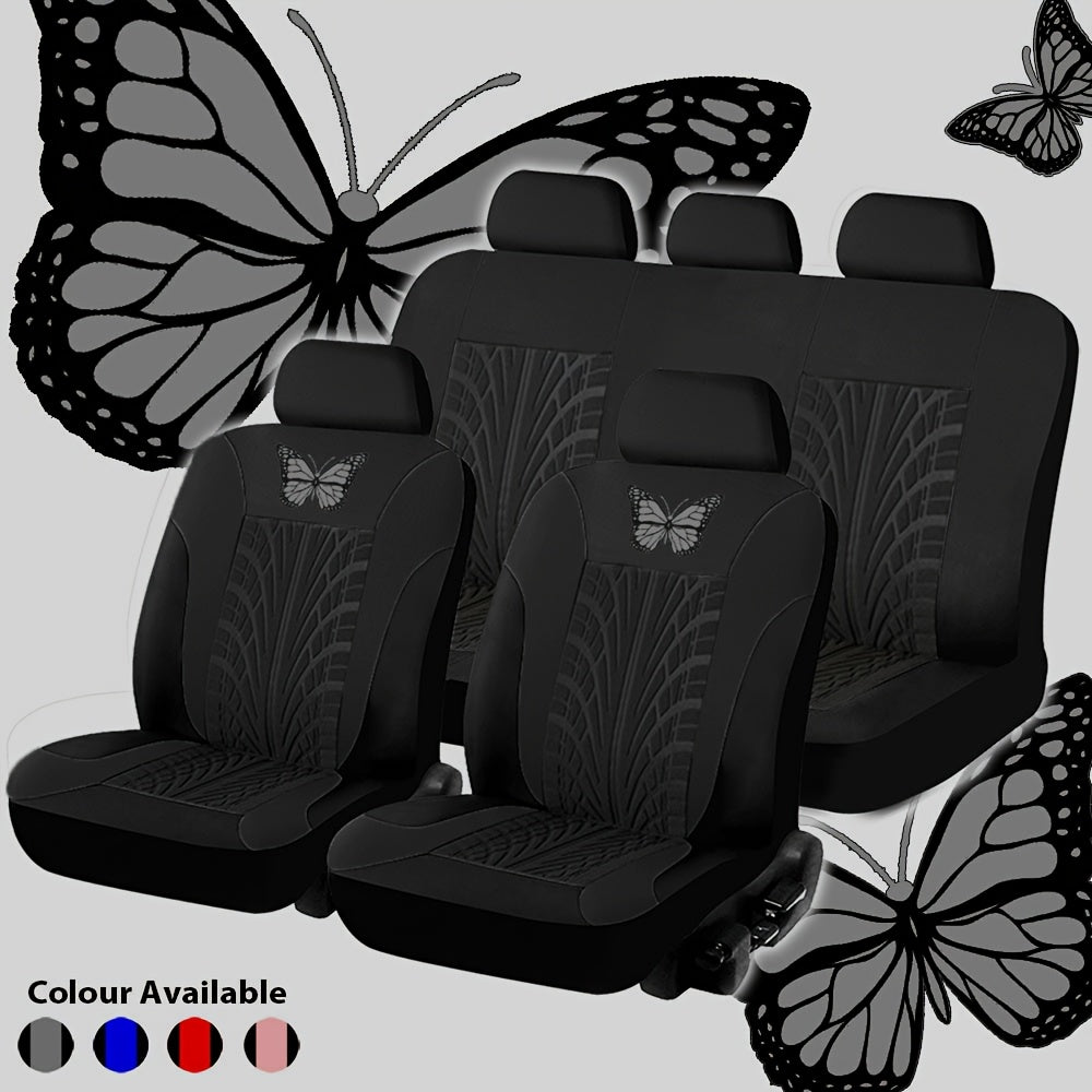 Universal Car Seat Covers for 5-Seater Vehicles - Butterfly & Tire Pattern, Thickened Wear-Resistant Breathable Fabric, Full Set Front & Rear Seat Protection, Fits Most Cars, Trucks & SUVs