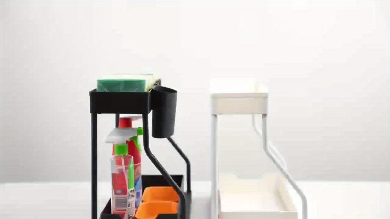 2Pcs Under Sink Organizer with Pull-Out Sliding Shelves – Durable Cabinet Storage Rack for Bathroom & Kitchen, Space-Saving Vertical Under-Sink Organization, Available in Black & White