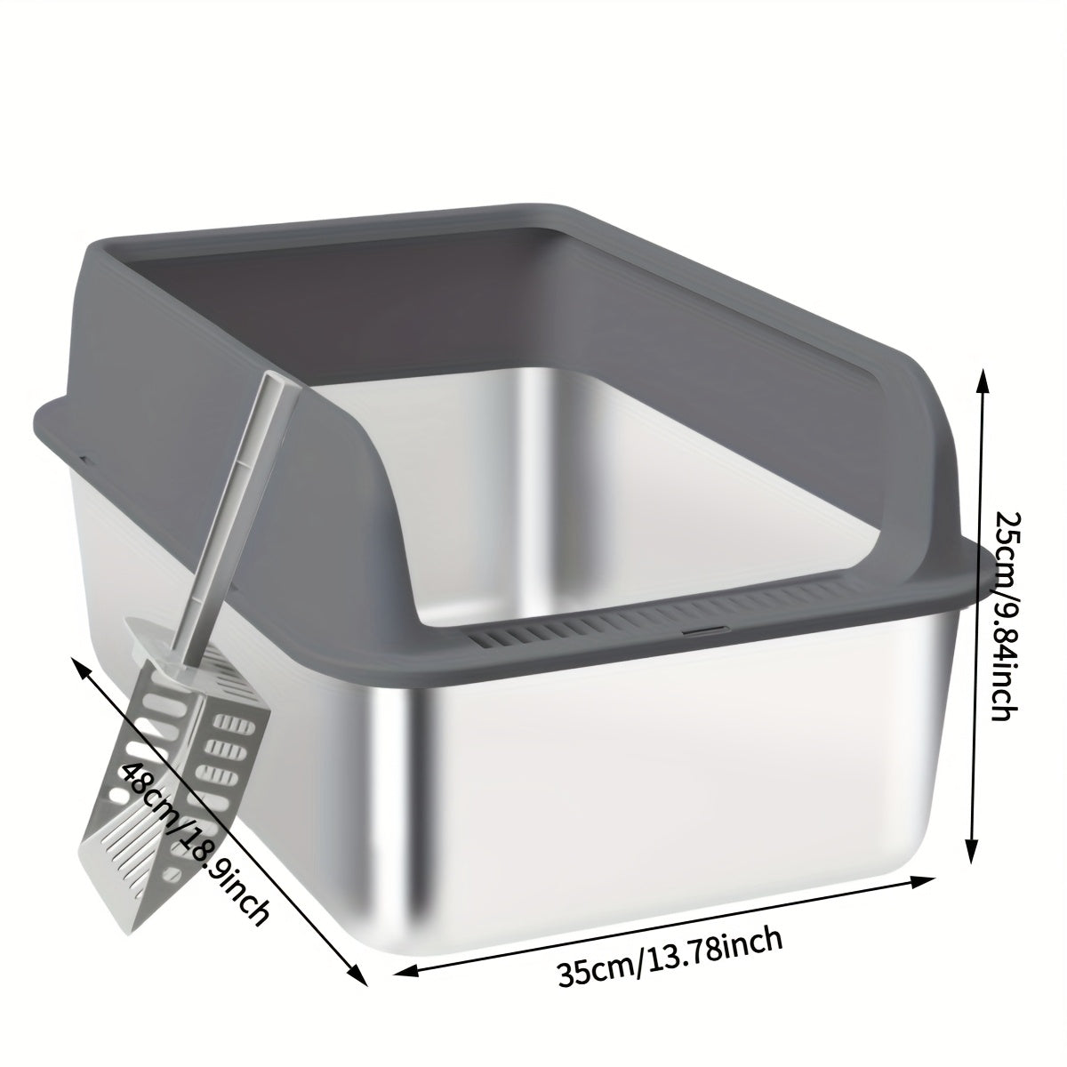 Stainless Steel Cat Litter Box High Sides Anti-Leakage Metal Litter Pan with Scoop Sifting Tray Rust-Proof Odor-Resistant Non-Stick Easy Clean Indoor Cat Toilet Medium Large Cats