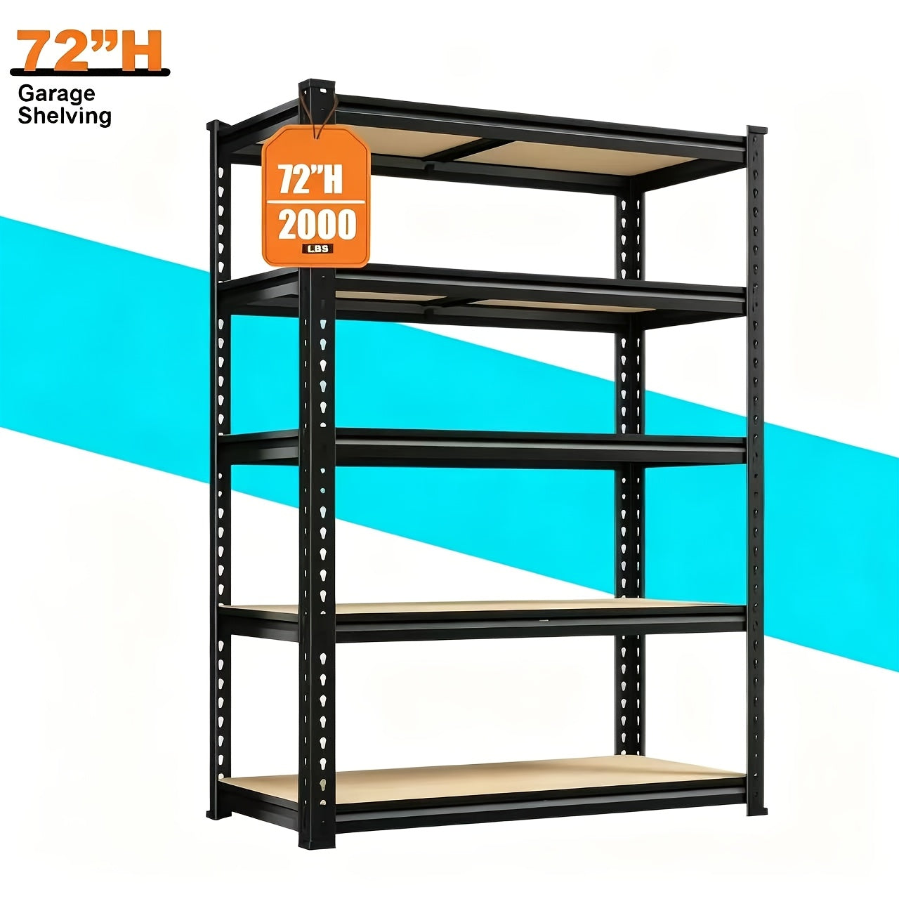 Heavy Duty 5-Tier Metal Shelving Unit 2000LBS Garage Storage Rack | 72"H & 60"H Adjustable Steel Shelf for Garage, Basement, Pantry, Closet, Utility Room – Black
