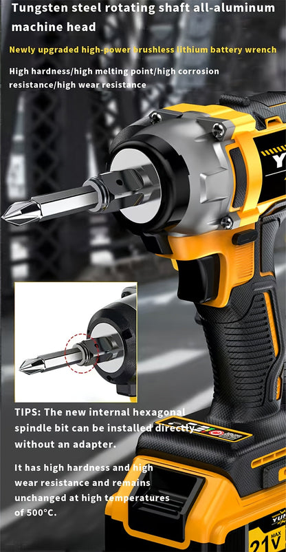 21V Brushless Cordless Impact Wrench & Drill Set – 4000mAh Li-ion Battery, Toolbox, Charger & Socket Accessories for Automotive, Home & Industrial Use
