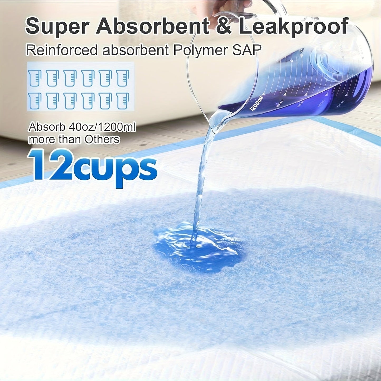 XXXL Dog Pee Pads Extra Large 8-Layer Super Absorbent Leak-Proof – Disposable Puppy Potty Pads for Cars Cages Sofas, Multiple Sizes 31x47 32x36 57x31 Inches