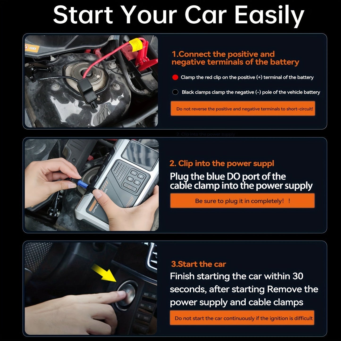 Portable Car Jump Starter 12V Battery Booster Pack with Optional Air Compressor - Emergency Battery Jump Start for Gasoline & Diesel Engines, Compatible with Sedans, SUVs, Trucks & Lawn Mowers