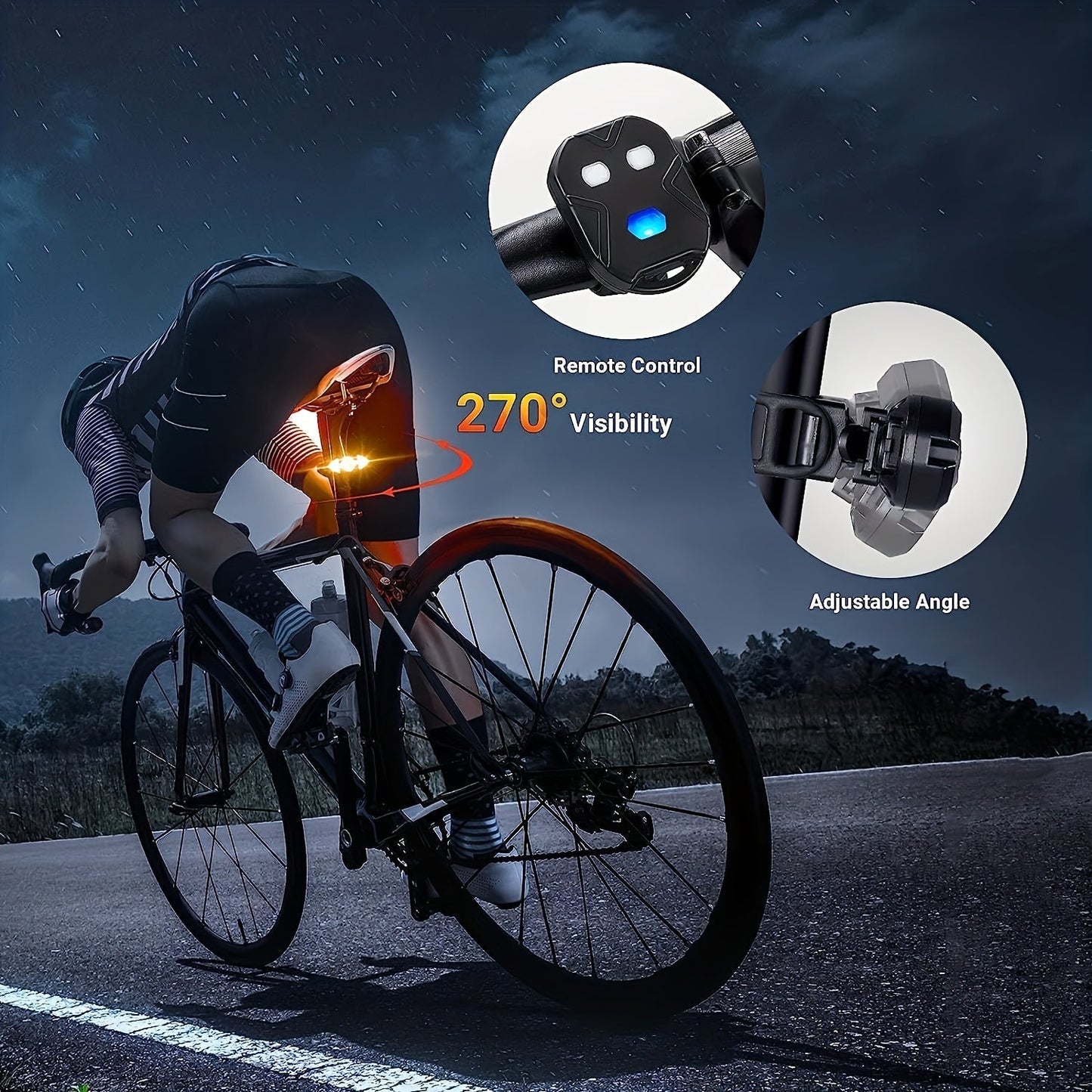 Bike Tail Light with Left & Right Turn Signals – 650mAh Ultra-Bright Safety Warning Light, Remote Control, Alert Speaker, Red/Yellow LED, Compact Design for Night Riding, Cycling Gift