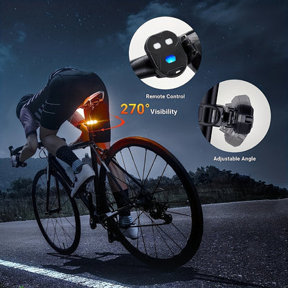 Bike Tail Light with Left & Right Turn Signals – 650mAh Ultra-Bright Safety Warning Light, Remote Control, Alert Speaker, Red/Yellow LED, Compact Design for Night Riding, Cycling Gift