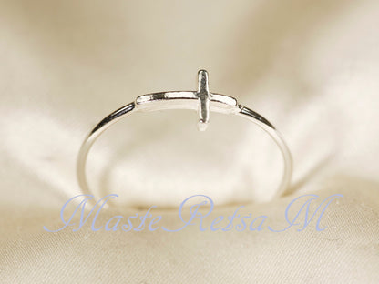 Handmade 925 Sterling Silver Cross Ring Christian Faith Jewelry US Standard Sizes Artisan Crafted Thin Band Daily Wear Religious Gift