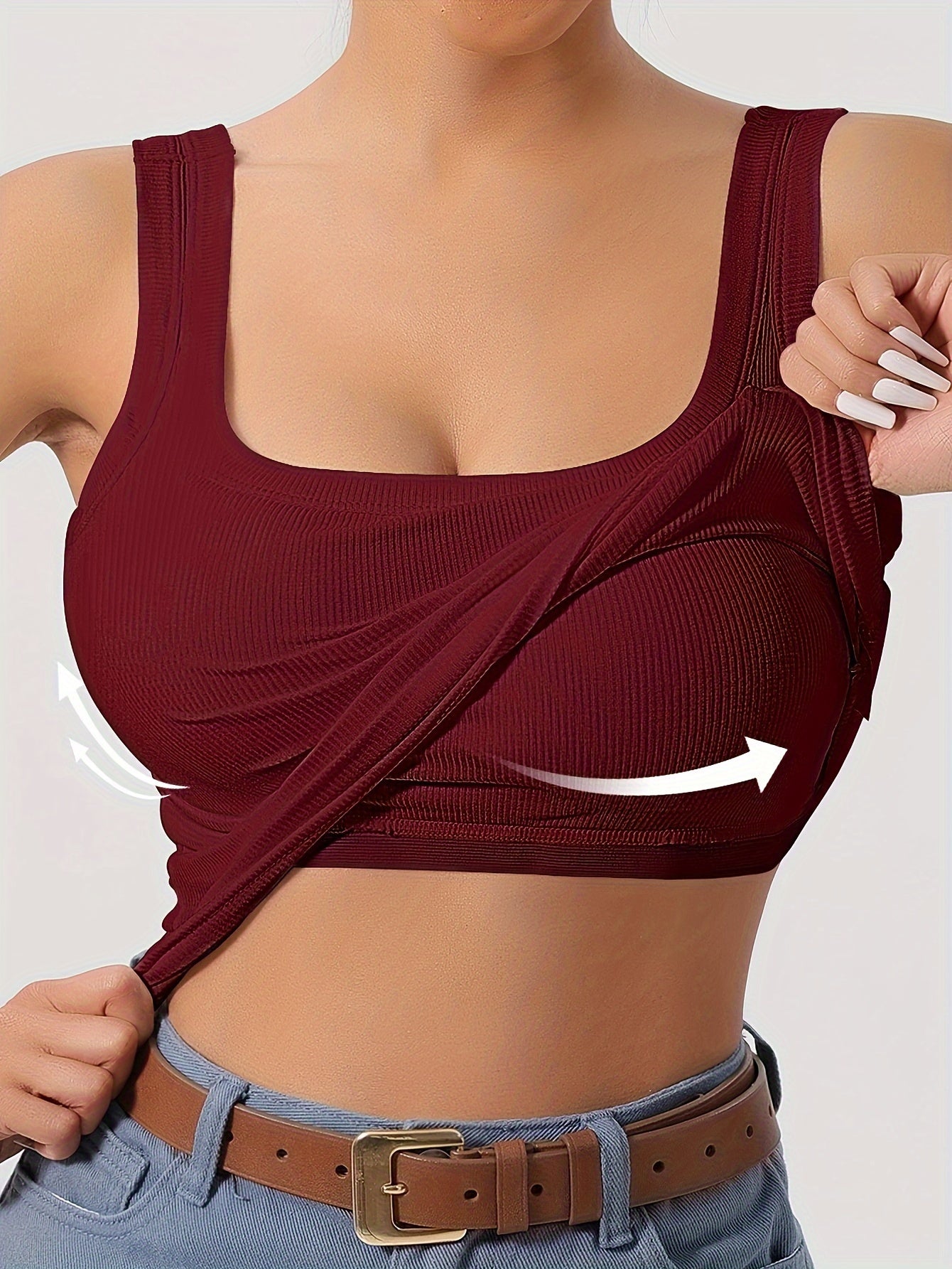 Women's Scoop Neck Tank Top Removable Chest Padding Slim Fit Casual Summer Sleeveless Top 8 Colors XS-XL Built-In Bra