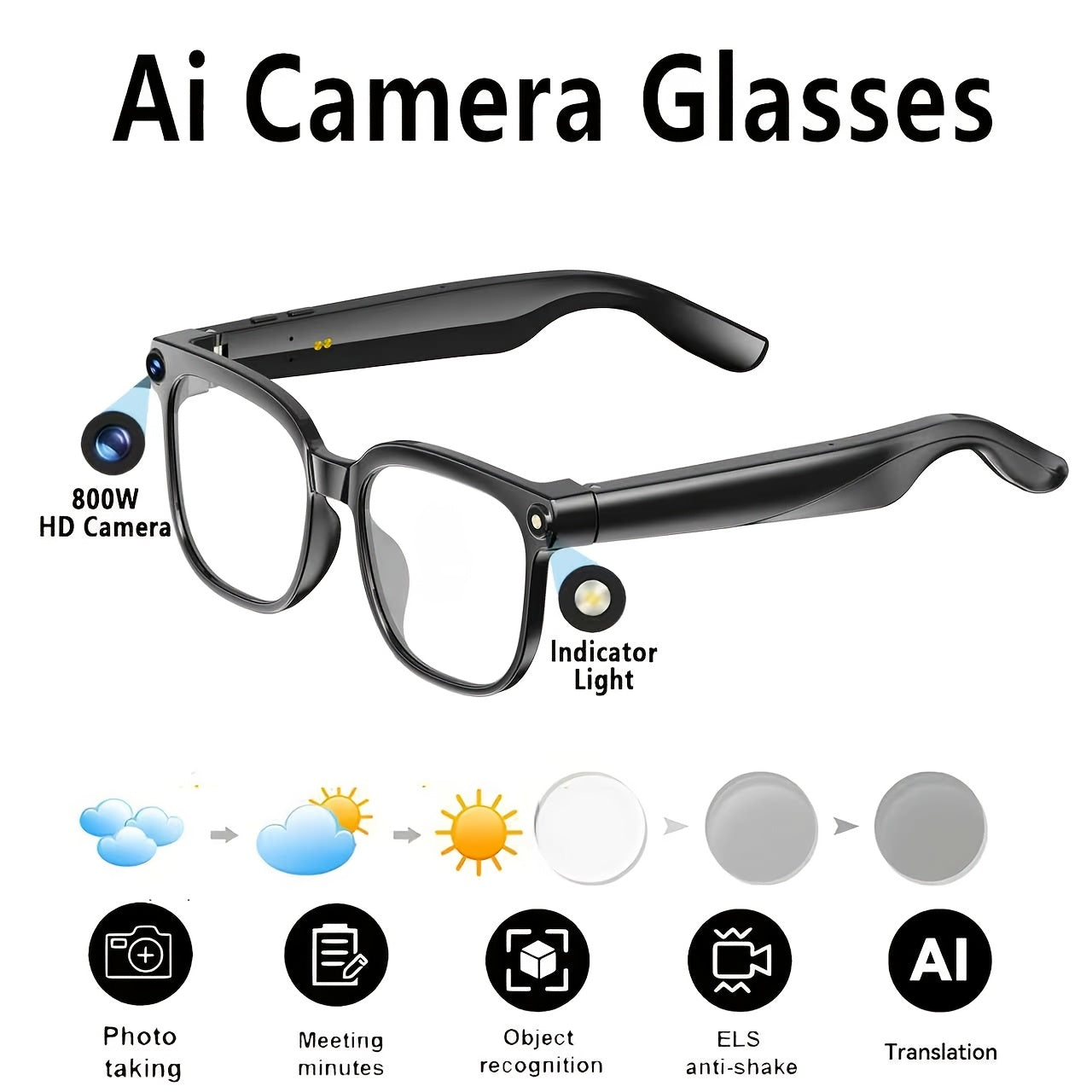 AI Smart Glasses with Camera or Audio – Real-Time Translation 110+ Languages, HD Video Recording, AI Voice Control, HiFi Music & Calling, Photochromic Lenses, Sports Skiing Outdoor Wearable Tech
