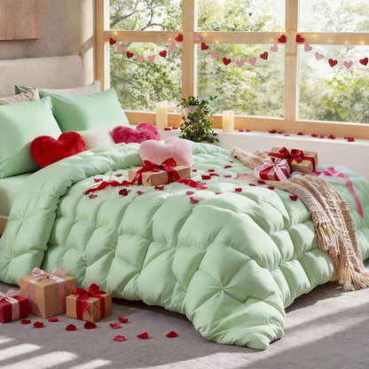 Comforter Set 7 Piece Queen King Full - Soft Microfiber Pintuck Pleated Bed in a Bag Complete Bedding Set with Comforter, Fitted Sheet, Flat Sheet & Pillowcases, All Season Home & Dorm Bedding
