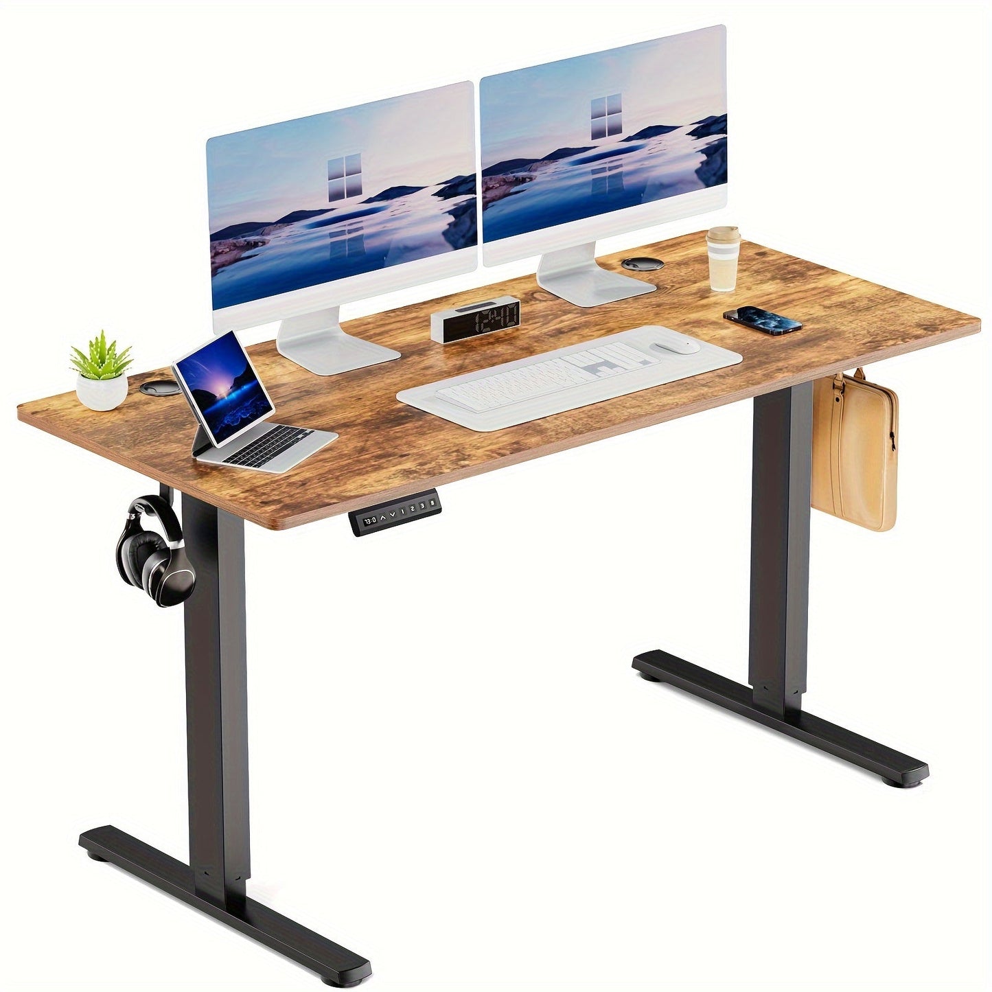 63 Inch Electric Standing Desk – Height Adjustable Sit-Stand PC Workstation with Wood Desktop, Home Office, Bedroom & Gaming Room Computer Work Table for Small Spaces