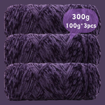 Velvet Chenille Yarn 3-Pack 300g (100g x3) Soft Bulky Knitting Crochet Yarn 47 Colors Beginner Friendly Luxury Handcraft for Sweaters Scarves Hats Dolls Bags Amigurumi DIY Projects