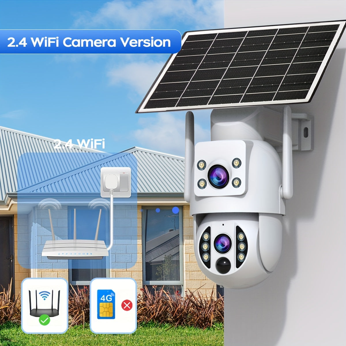 Solar Security Camera Outdoor 360° PTZ 1296P HD Dual Lens Color Night Vision Two-Way Audio Motion Detection WiFi SD Card – Wire-Free Rechargeable JOOAN RS3