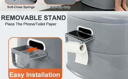 Portable Toilet for Adults Extra Large Indoor Outdoor Camping Commode with Detachable Inner Bucket & Removable Paper Holder – Lightweight Compact for Camping, RV, Boat, Van & Emergency Use (Gray/Black)