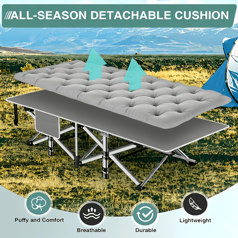 Portable Folding Camping Cot for Adults - Double Layer Oxford Fabric, Heavy Duty 500/600/700 LBS, Foldable Outdoor Camping Bed with Carrying Case for Beach, Nap, Travel, Black & Gray
