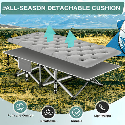 Portable Folding Camping Cot for Adults - Double Layer Oxford Fabric, Heavy Duty 500/600/700 LBS, Foldable Outdoor Camping Bed with Carrying Case for Beach, Nap, Travel, Black & Gray