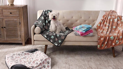 Soft Coral Fleece Pet Blankets for Dogs and Cats 3-Pack - 100% Polyester Paw Print Design Machine Washable, All-Season Throw Blanket for Small Medium Large Breeds, Cozy Pet Bed Cover