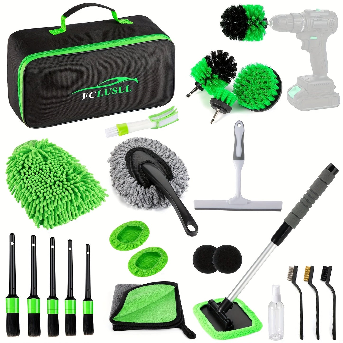 Car Cleaning Kit 17-35 Piece – Portable Vacuum Cleaner, Windshield Cleaning Tool, Drill Brush Set & Interior Brush Set for Full Car Detailing, Holiday Gift for Family & Friends