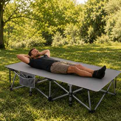 Heavy Duty Folding Camping Cot up to 700LBS – Extra Large 59"/75" Thickened Folding Bed with Mattress, Ergonomic Sturdy Frame, Portable Guest Bed & Patio Sofa for Camping, Hiking & Home Use – Black & Gray
