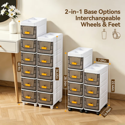 Slim Rolling Storage Cabinet with Drawers and Wheels Waterproof PP Organizer 3 4 5 6 Tier for Bathroom Kitchen Bedroom Small Spaces – Narrow Drawer Unit
