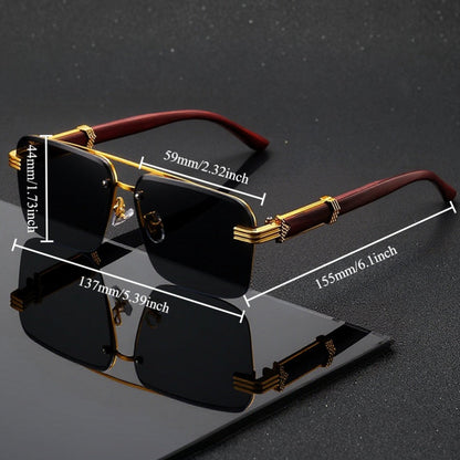 Men's Semi-Rimless Business Eyeglasses – Lightweight Metal Frame with Woodgrain Temple Tips, Non-Prescription Fashion Glasses for Office, Driving, Road Trips & Daily Wear
