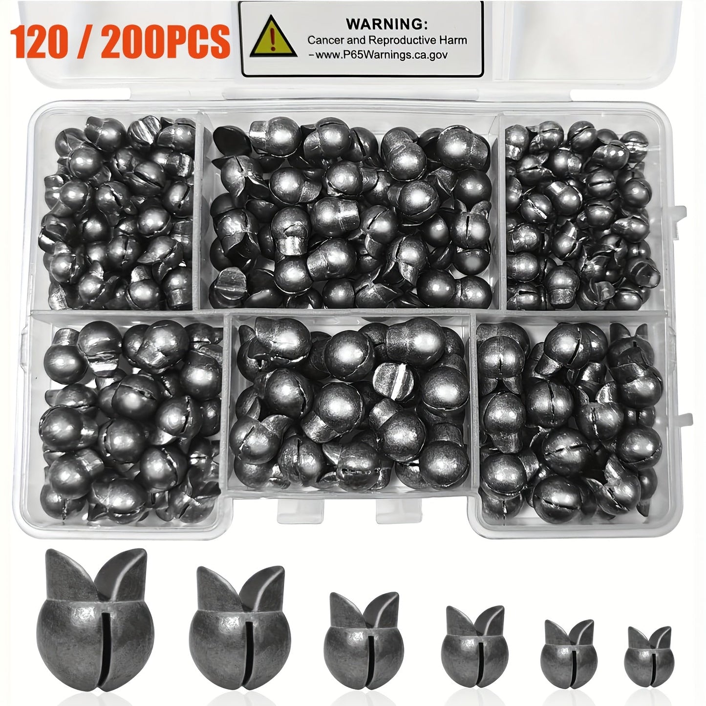 Fishing Weights Sinkers Split Shot Set 120PCS & 200PCS – Round Removable Reusable Fishing Sinkers in 5/6 Sizes for Carp, Fly, Ice & Lure Fishing